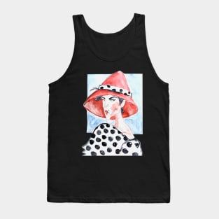 Woman In red hat Tank Top